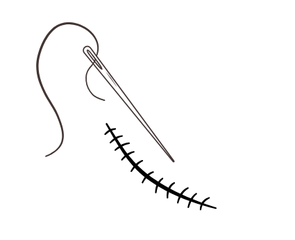 Tailored safety checks Illustration of a needle with needle and thread above a stitch